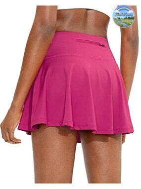 SANTINY Pleated Tennis Skirt with 4 Pockets, Built-in Short Liner, High Waist